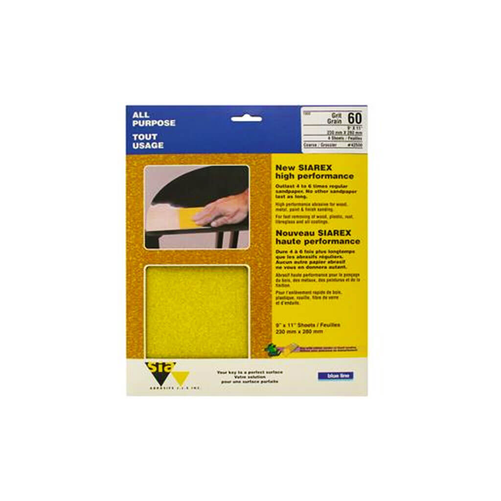 SIA 42500 9 in. x 11 in. 60-Grit Coarse High Performance Sandpaper (4-Sheet)