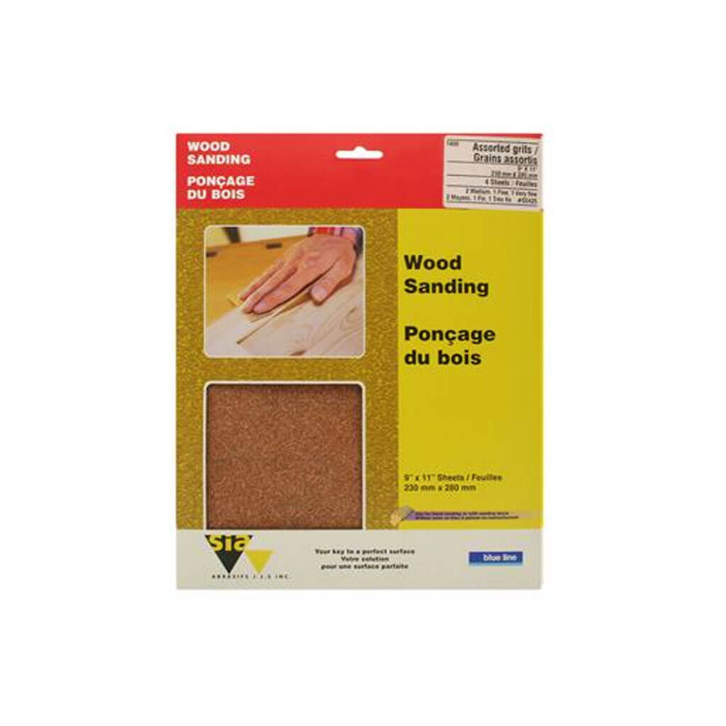 SIA 55425 Blue Line 9 in. x 11 in. Assorted Medium, Fine, Very Fine-Grit Sandpaper Sheet (4-Sheet)