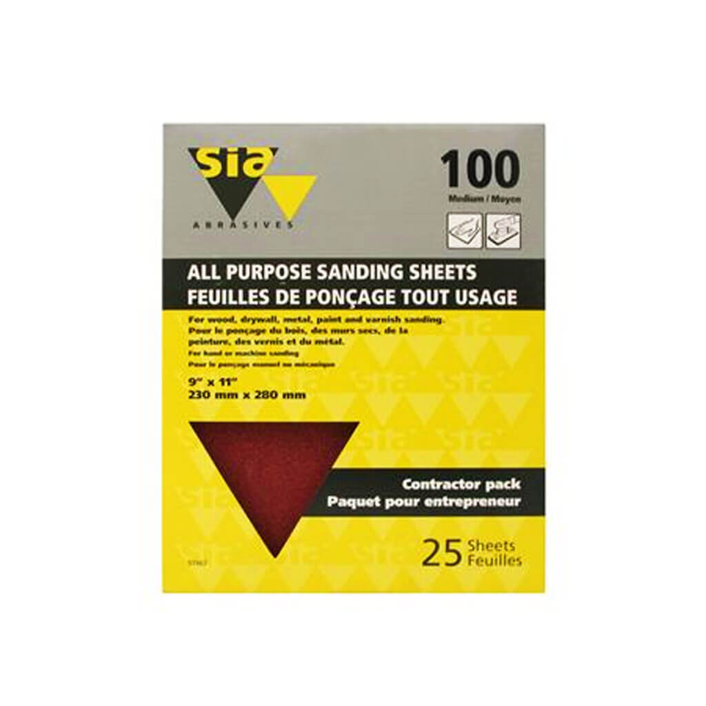 SIA 57467 9 in. x 11 in. 100-Grit Medium Sandpaper Sheet (25-Sheet)