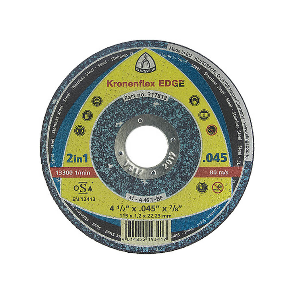 KLINGSPOR 317818 EDGE 4-1/2 in. x 0.045 in. x 7/8 in. Kronenflex Flat Cut-Off Wheel For Stainless Steel And Steel