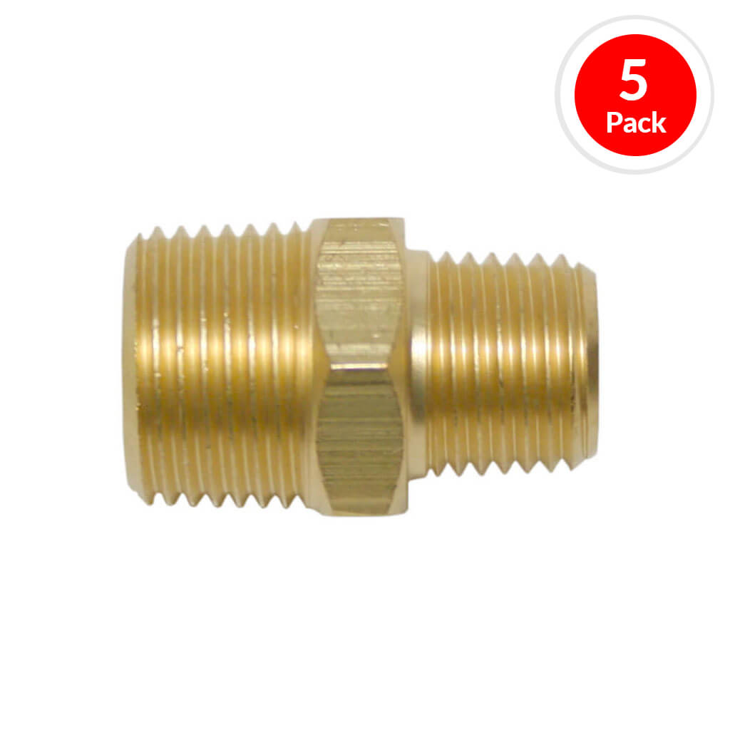 DuraDrive P1325 3/8 in. Male x 1/4 in. Male Brass Hex Head Nipple Air Hose Fitting (5-Pack)