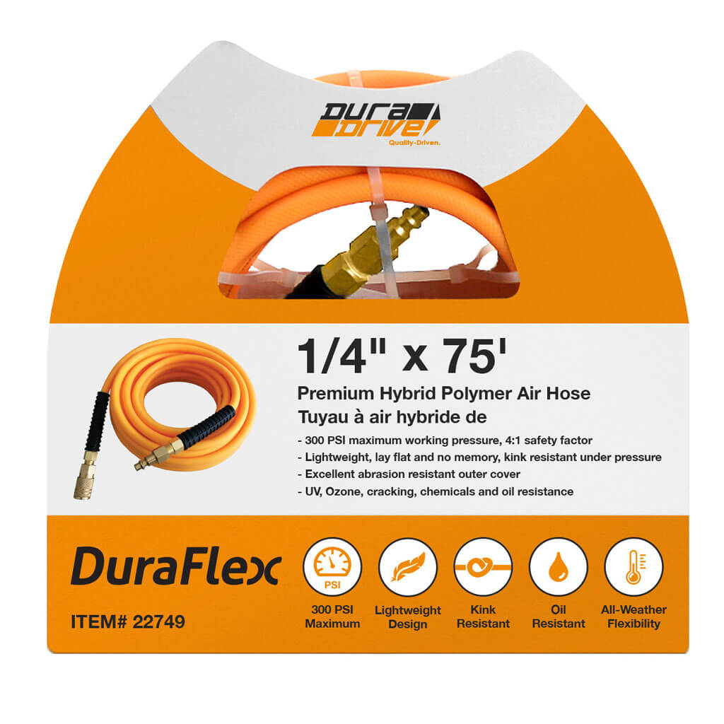 DuraDrive DYPA14100F 1/4 in. x 100 ft. Hybrid Polymer Air Hose with Swivel Fitting