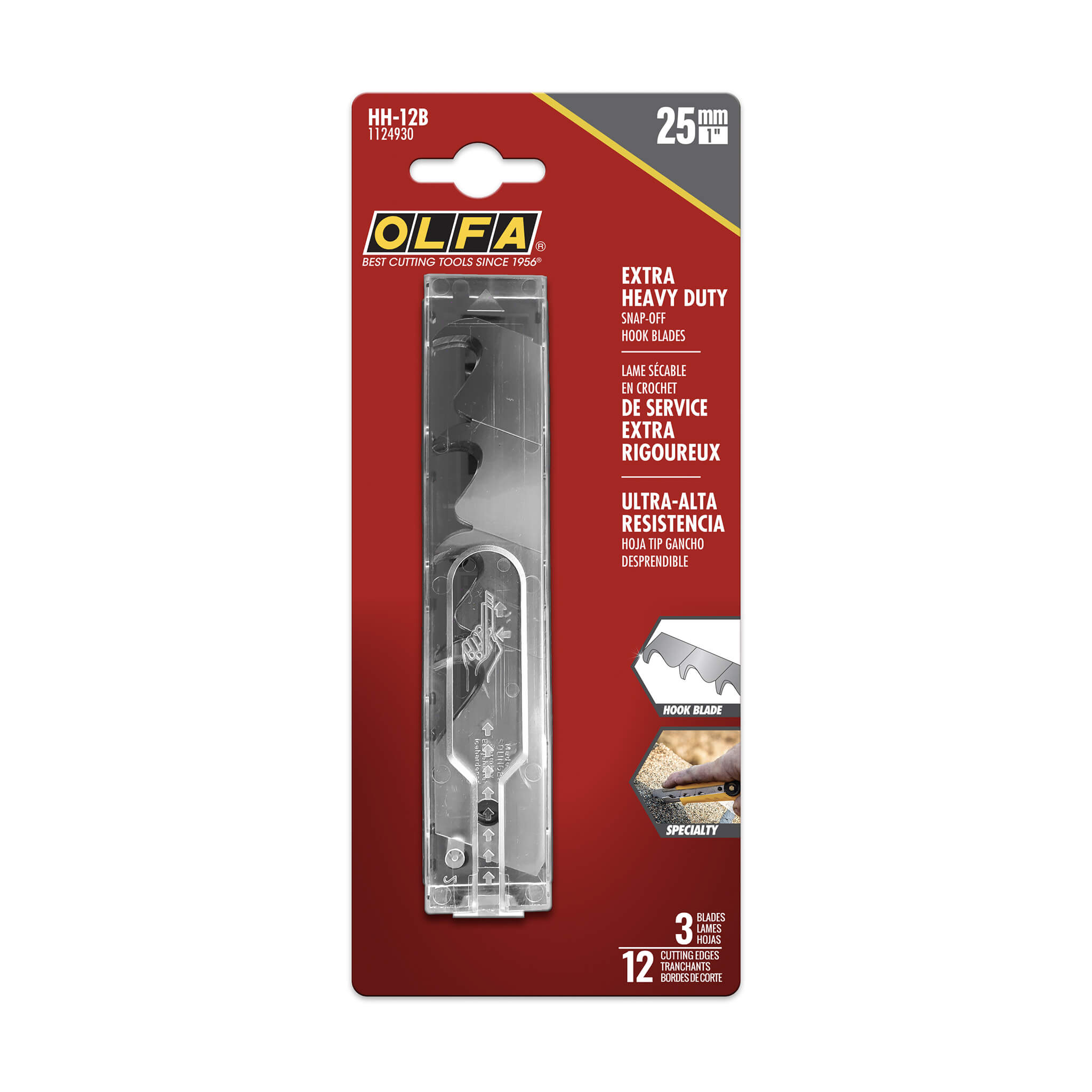 OLFA 1124930 HH-12B 25mm Extra Heavy-Duty Snap-Off Hook Utility Blades (3-Pack)