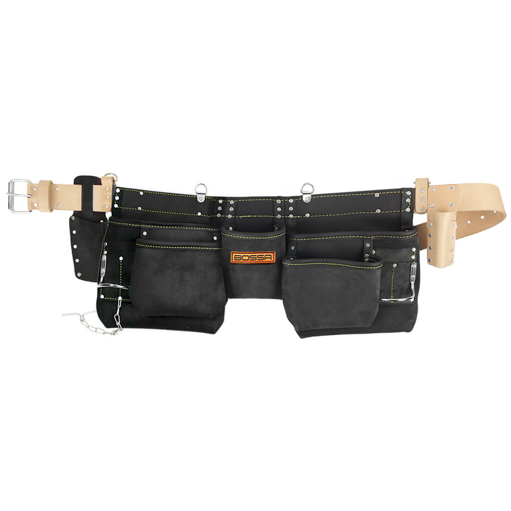 BOSSA 11-Pocket Leather Carpenter Pouch with Belt and Suspender Loops