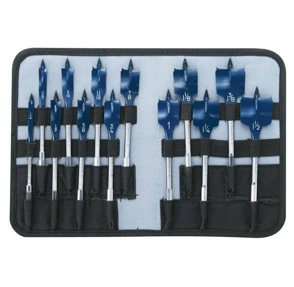 BOSCH DSB5013P 1/4 in. to 1-1/2 in. Daredevil Standard Spade Wood Drill Bit Set with Pouch (13-Piece)