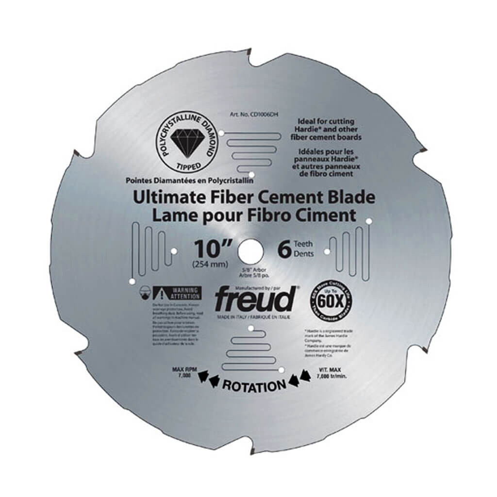 Freud D1006DHC 10 in. 6-Tooth Polycrystalline Diamond Tipped Fibre Cement/Hardieboards Saw Blade