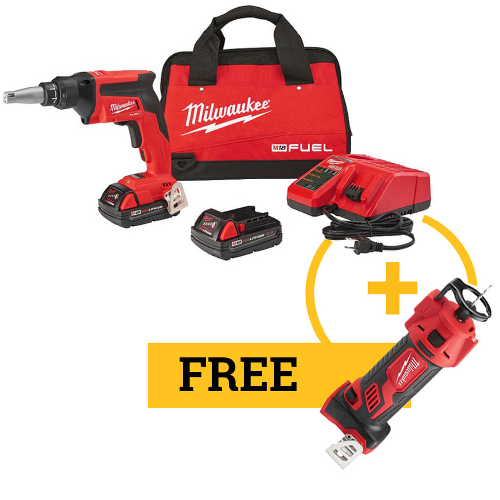 Milwaukee 2866-22CTP M18 FUEL 18-Volt Lithium-Ion Cordless Brushless Drywall Screw Gun Compact Kit With M18 Cutout Tool