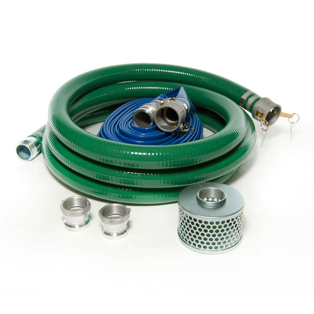 HONDA 12404-011-45CLK 4 in. Camlock Suction and Discharge Hose Kit with 3/8 in. Steel Strainer, 20 ft. Green Suction Hose and 50 ft. Blue Discharge Hose