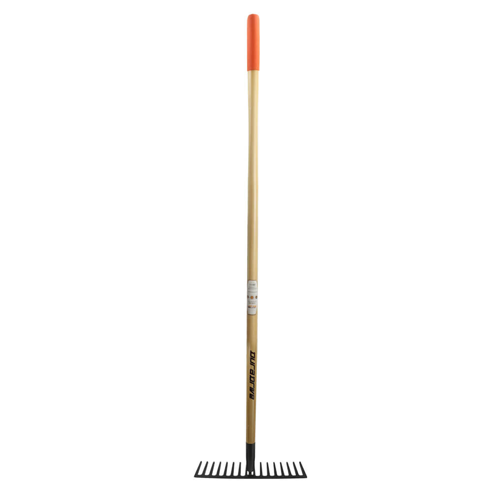 DuraDrive 55 in. 16-Tine Pine Wood Handle Forged Steel Head Stone Rake