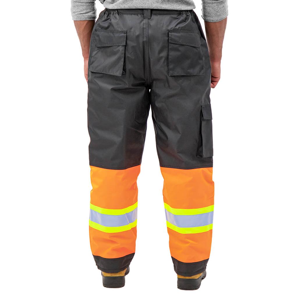 DuraDrive Men's Black and Orange Hi-Vis Waterproof Insulated Lined Work Pants