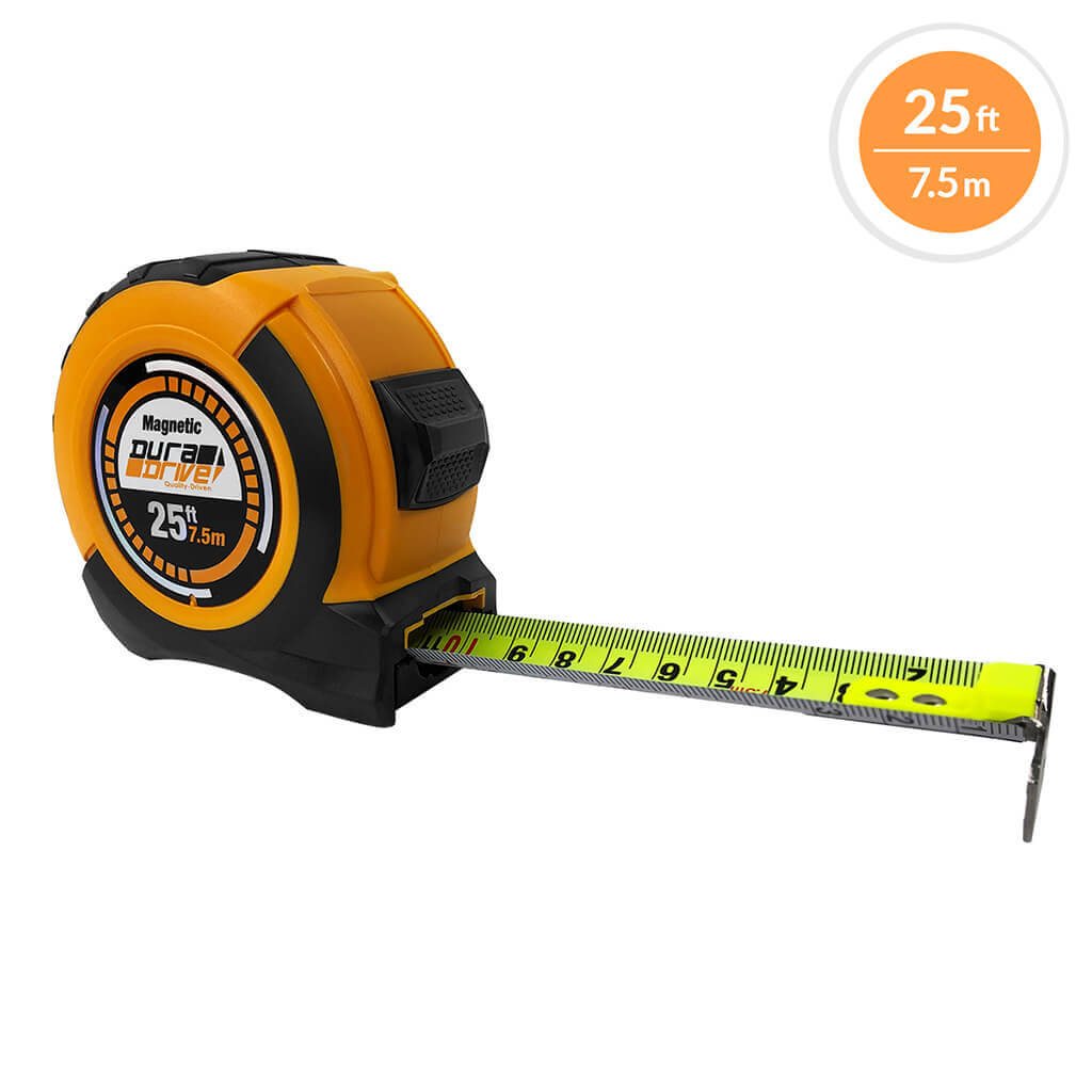 DuraDrive 25 ft./7.5m Hi-Vis Imperial/Metric EZ-Read Magnetic Double Side Dual Hook Tape Measure