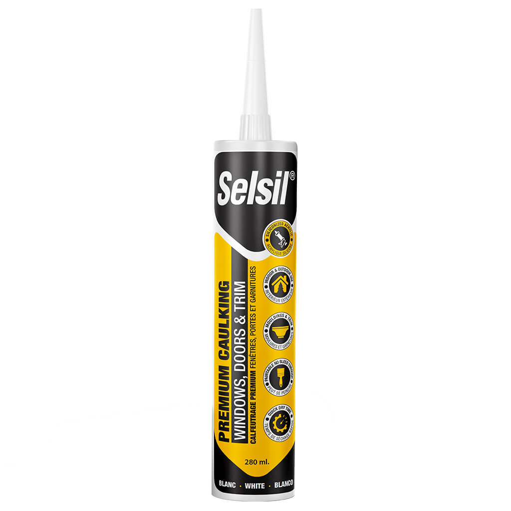 Selsil 280mL White Caulking Windows, Doors and Trim Paintable Siliconized Acrylic Sealant