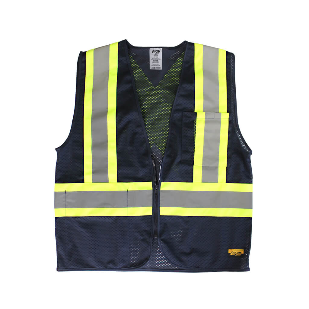 DuraDrive Men's Navy Foremans Hi-Vis Class 1 Level 2 Knitted Mesh Zipper Safety Vest with Pockets