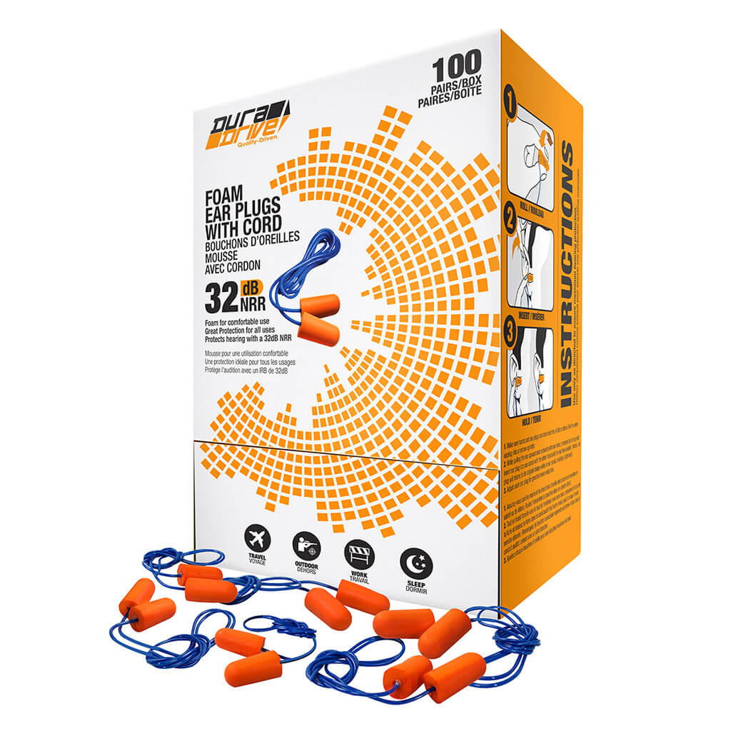 DuraDrive Orange Disposable Corded Foam Earplug with 32 dB NRR (100-Pair)