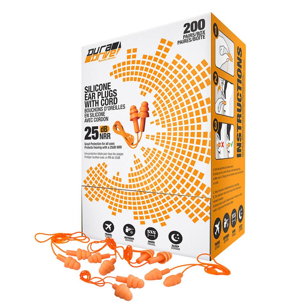 DuraDrive Orange Reusable Corded Triple-Flange Silicone Earplug with 25 dB NRR (200-Pair)