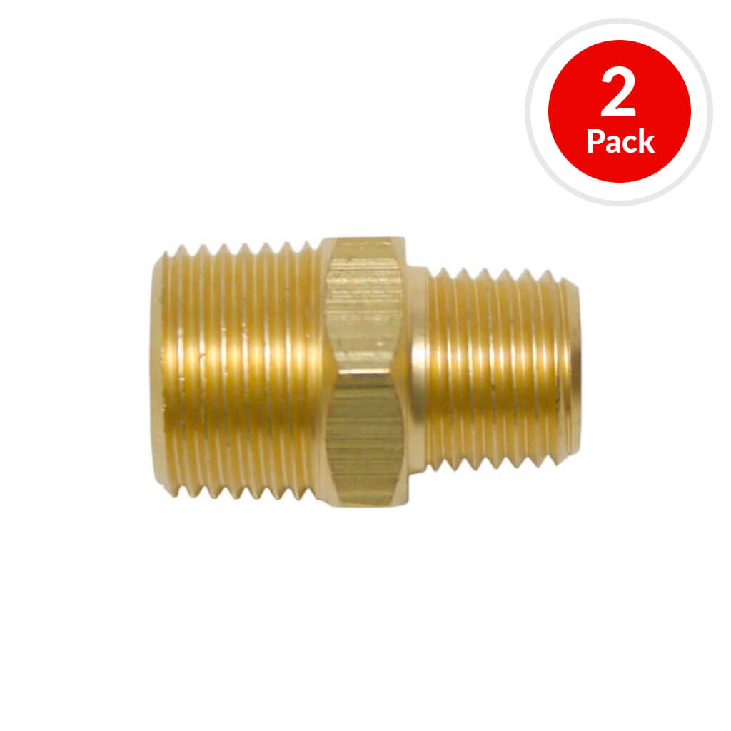 DuraDrive P1322 3/8 in. Male x 1/4 in. Male Brass Hex Head Nipple Air Hose Fitting (2-Pack)