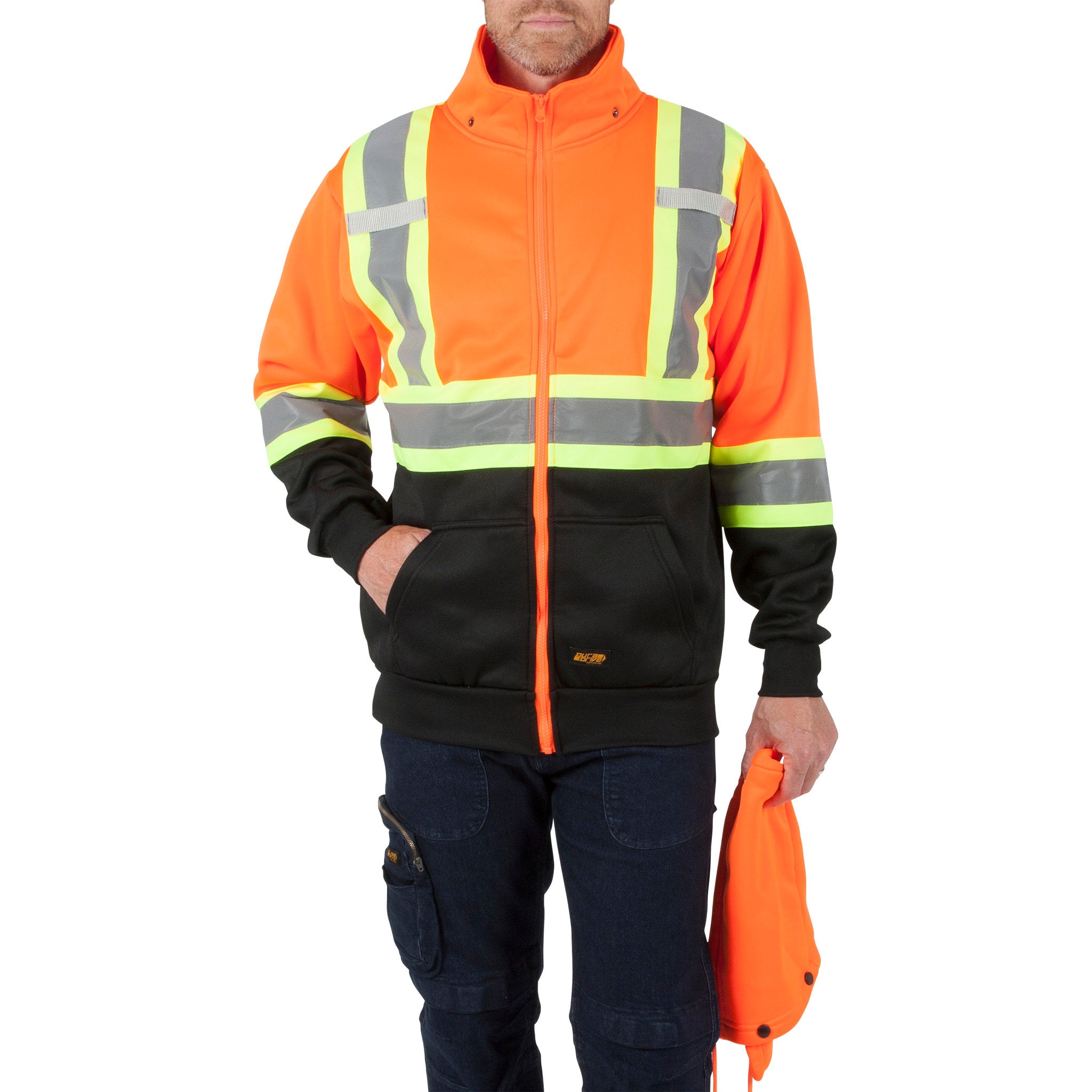 DuraDrive Orange Black Hi-Vis Class 1 L2 Hoodie Detachable Hood