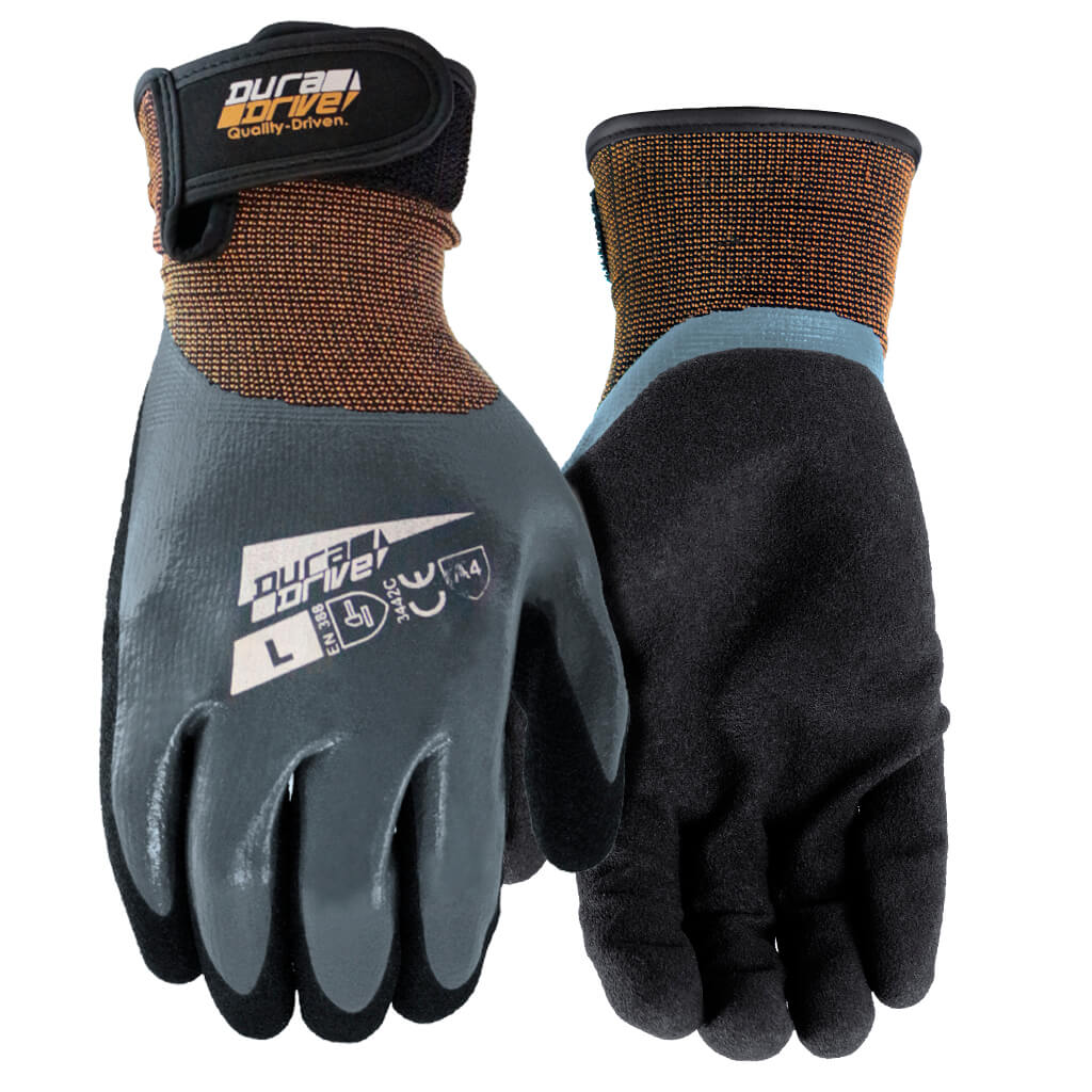 DuraDrive Grey BARRICADE Nitrile Double Dipped Liquid Resistant Work Gloves for Wet & Oily Environments