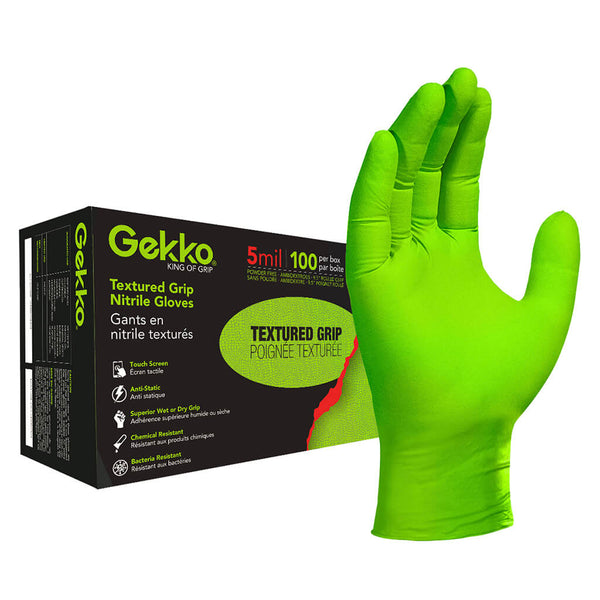 Gekko 5 mil Textured Grip Rolled Cuff Disposable Nitrile Glove (100-Pack)