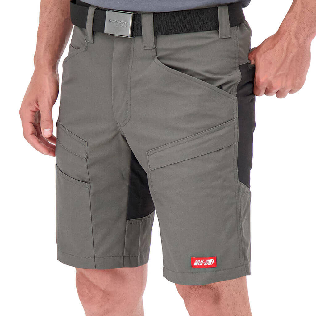 DuraDrive Men's LIBERATOR Grey and Black Stretch Work Shorts with Zipper Pocket