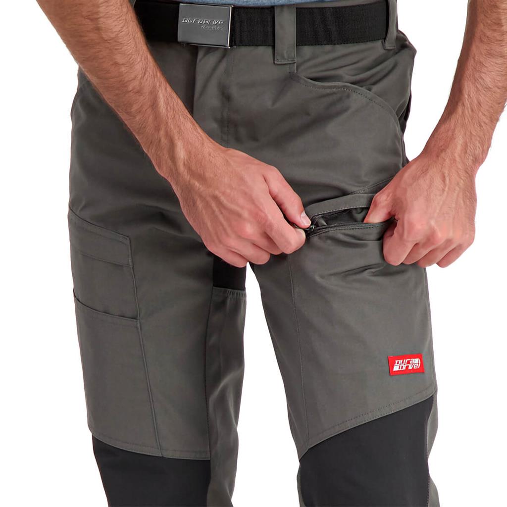 DuraDrive Men's LIBERATOR Grey and Black Stretch Work Pants with Zipper Pocket