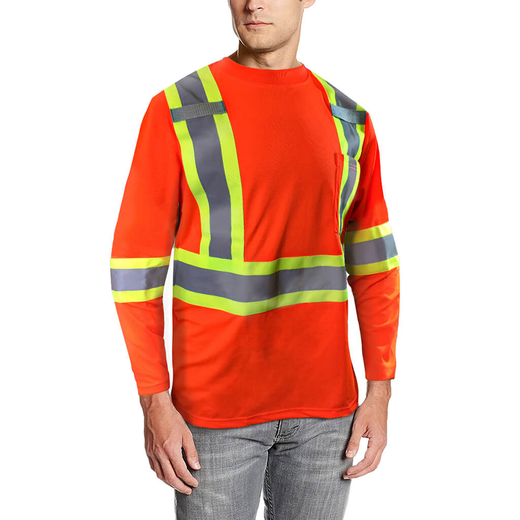 DuraDrive Men's Orange Hi-Vis Long Sleeve Cooling Safety T-Shirt