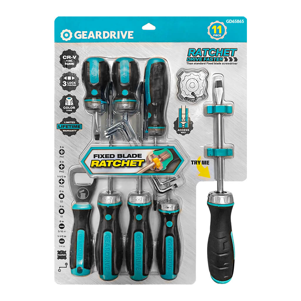 DuraTech Geardrive 11pc Ratchet Screwdriver Set