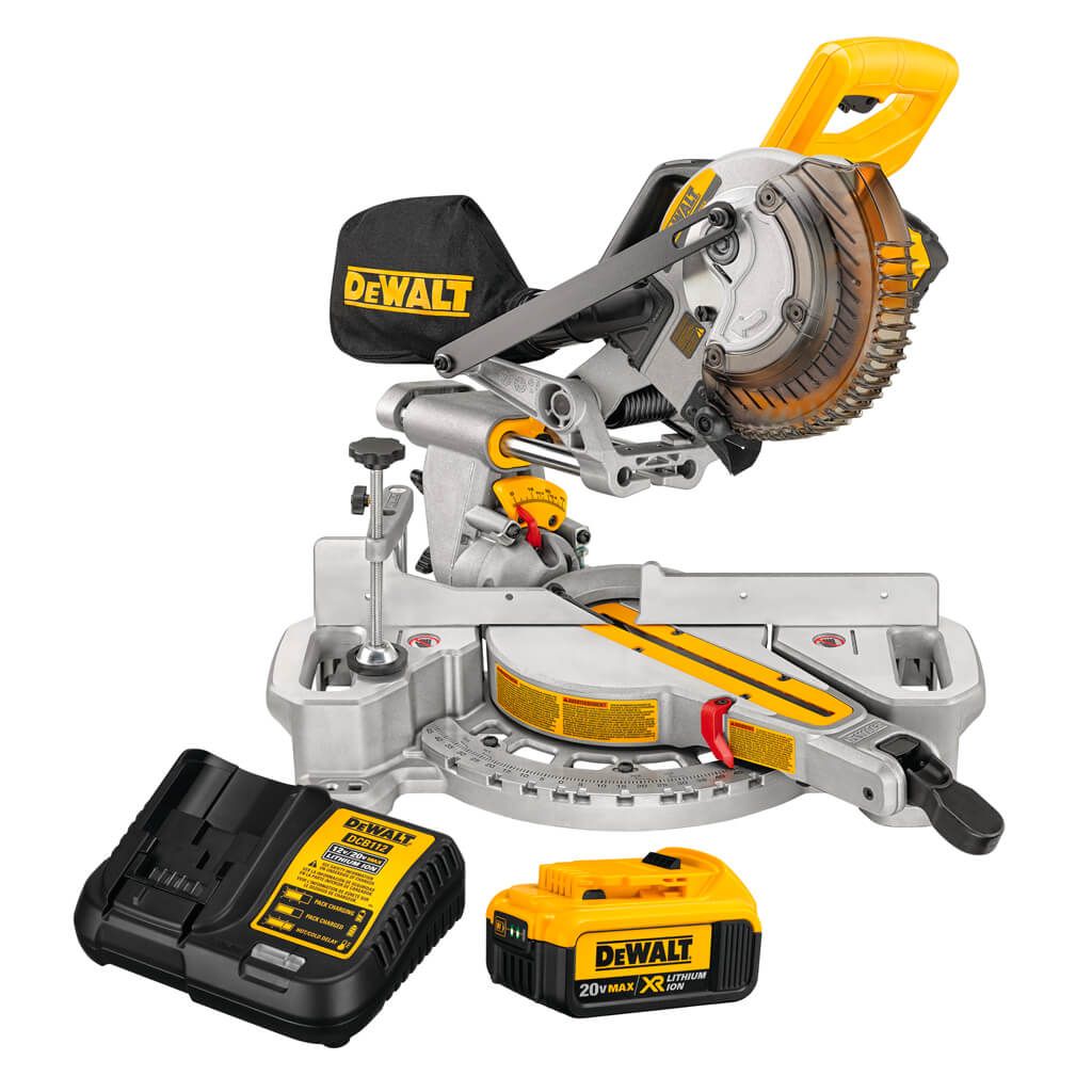 DEWALT DCS361M1 20-Volt MAX Lithium-Ion 7-1/4 in. Cordless Sliding Mitre Saw Kit