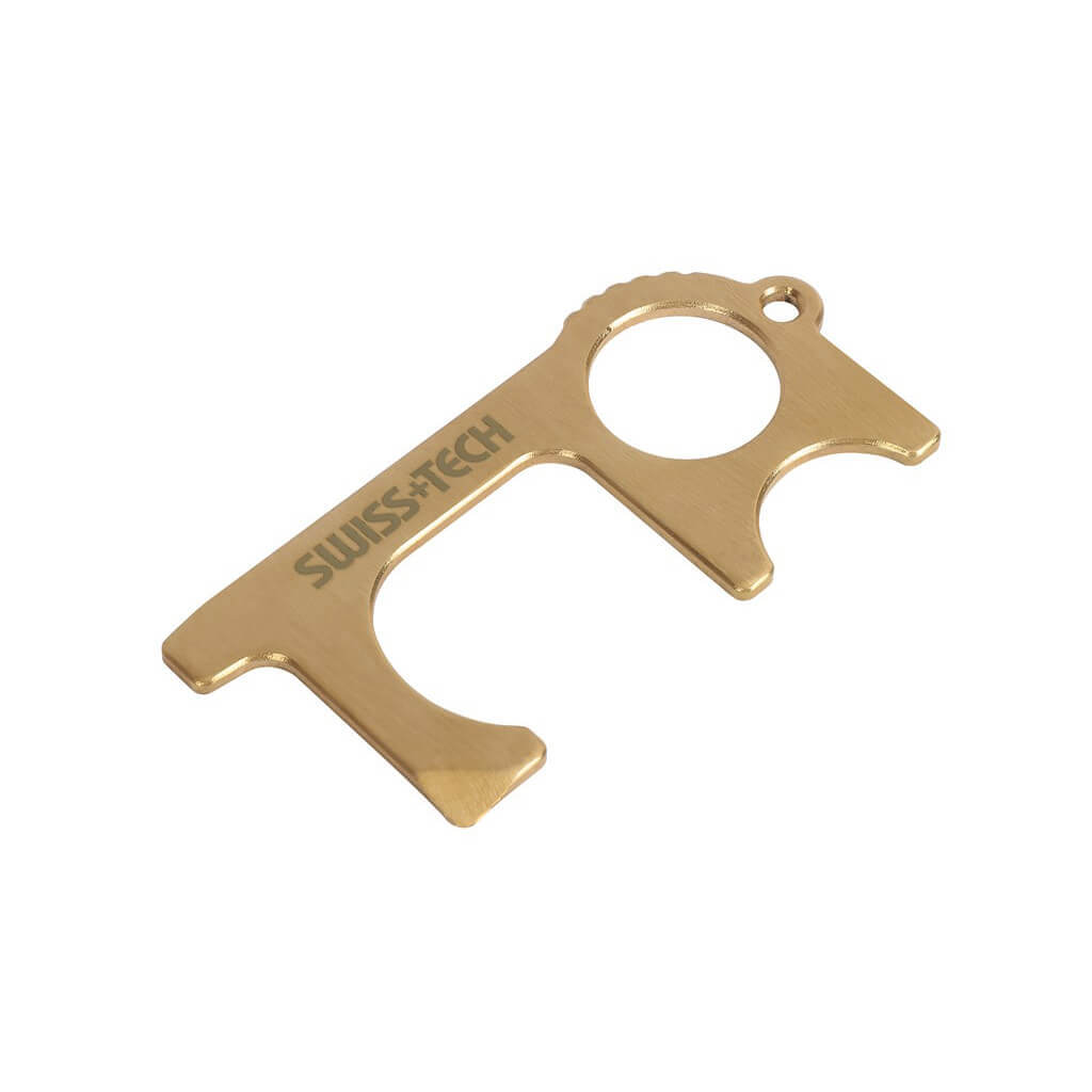 SWISS+TECH ST029023 Brass Non-Contact Door Opener & Multi-Tool with Retractable Keychain (2-Piece)