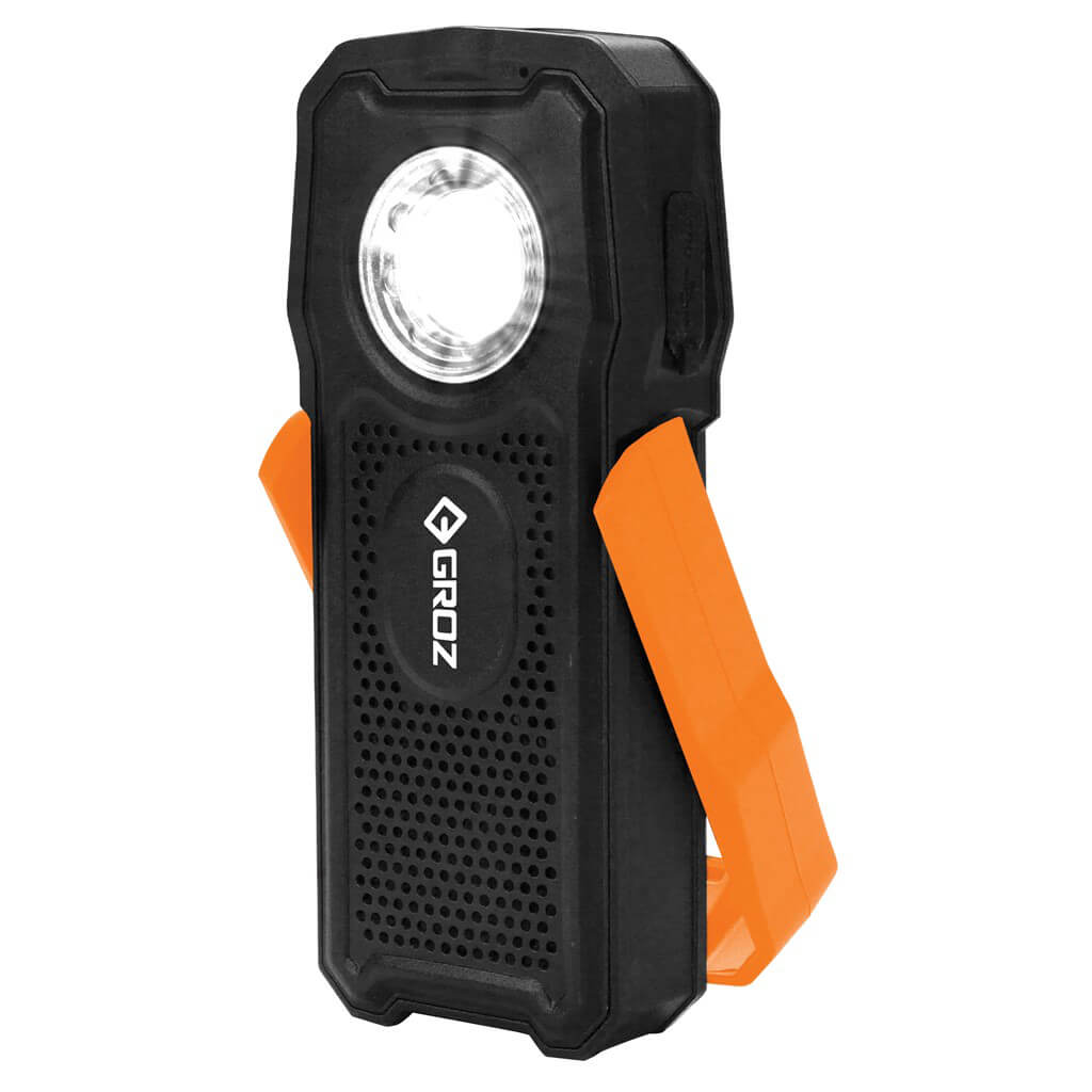 GROZ 397 500-Lumen Dual Use Rechargeable Handheld COB Worklight With Bluetooth Speaker