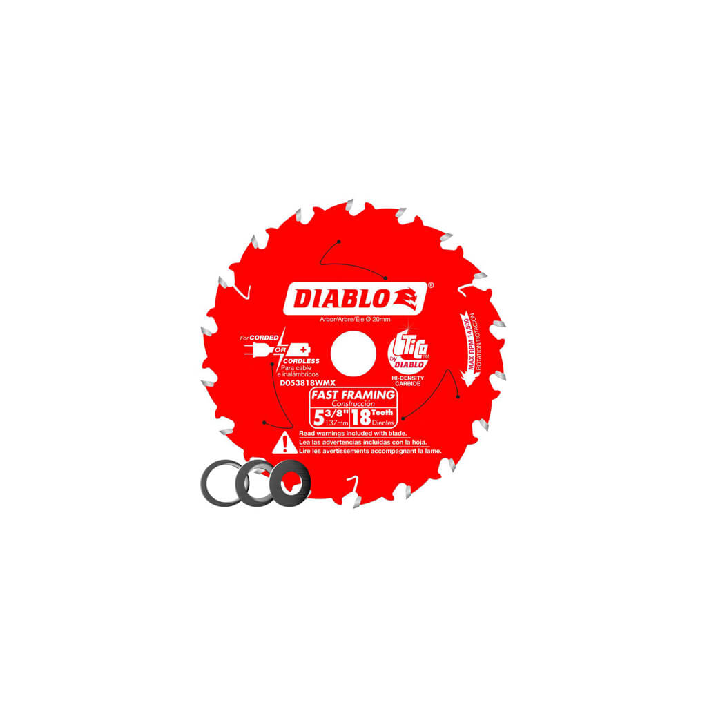 DIABLO D053818WMX 5-3/8 in. 18-Tooth High-Density Carbide Fast-Framing Wood Cutting Saw Blade