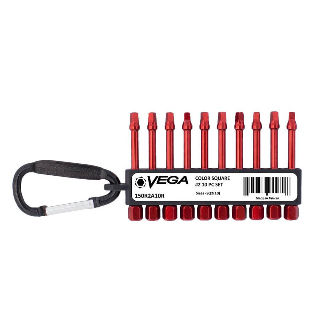 VEGA 150R2A10R #2 x 2 in. Square Carabiner Colour Bits Set (10-Piece)