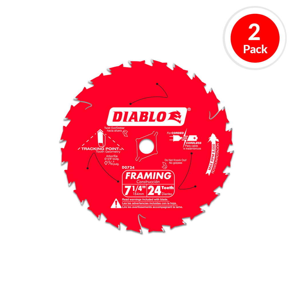 DIABLO PROMO D0724PX WOOD SAW BLADE 7-1/4” X 5/8” X 24T 2PK