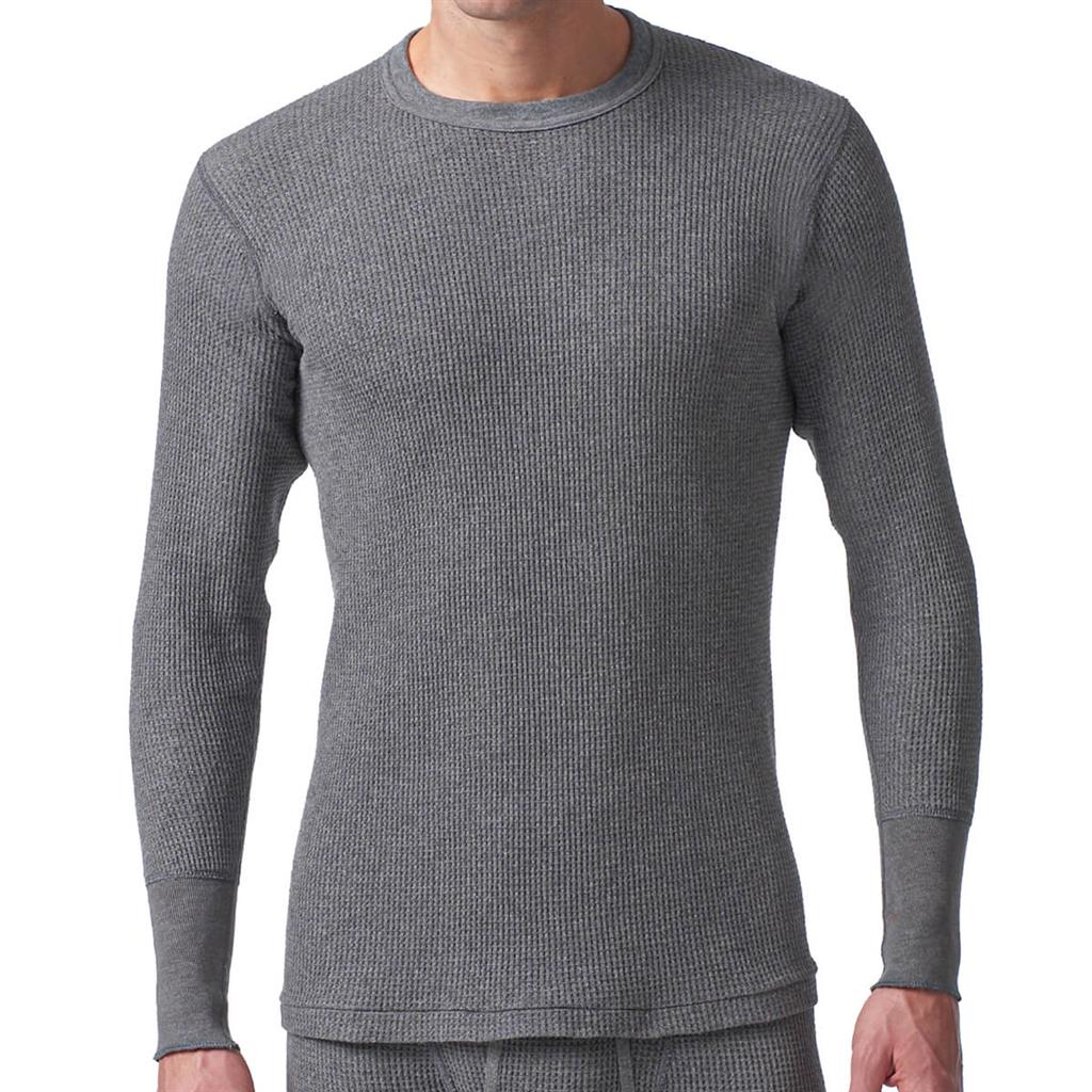 STANFIELD'S 9513 Men's Long Sleeve Waffle-Knit Crew Neck Charcoal Thermal Shirt