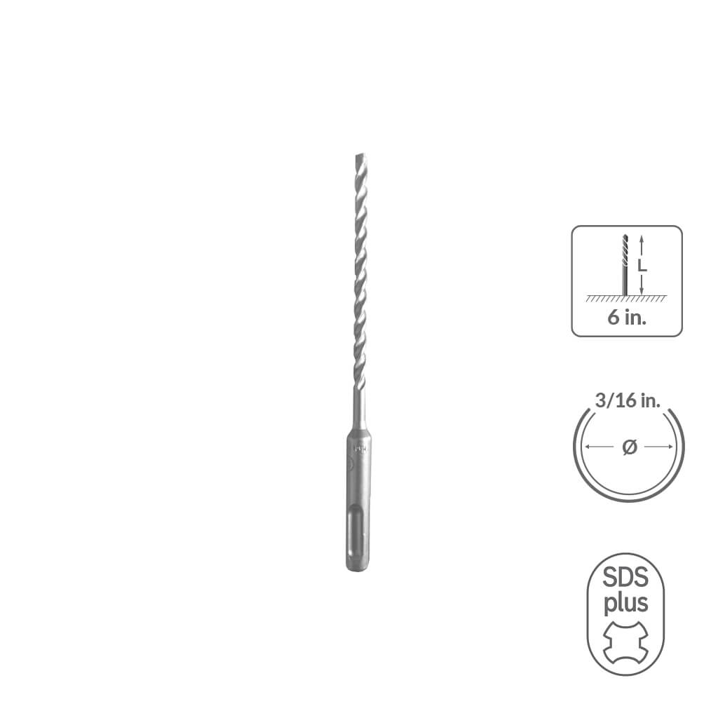 SABERCUT 3/16 in. x 6 in. SDS PLUS 3-Cutter Carbide Tip Concrete & Rebar Drill Bit