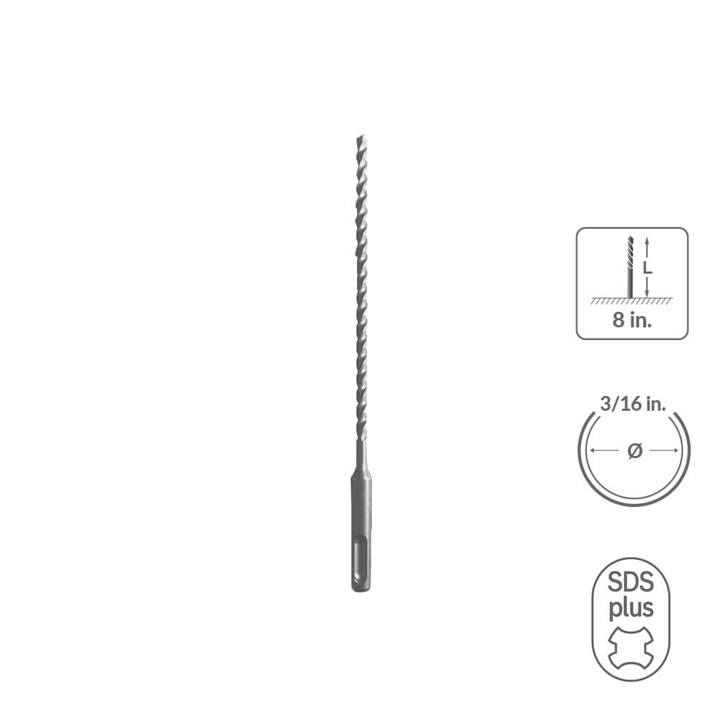 SABERCUT 3/16 in. x 8 in. SDS PLUS 3-Cutter Carbide Tip Concrete & Rebar Drill Bit