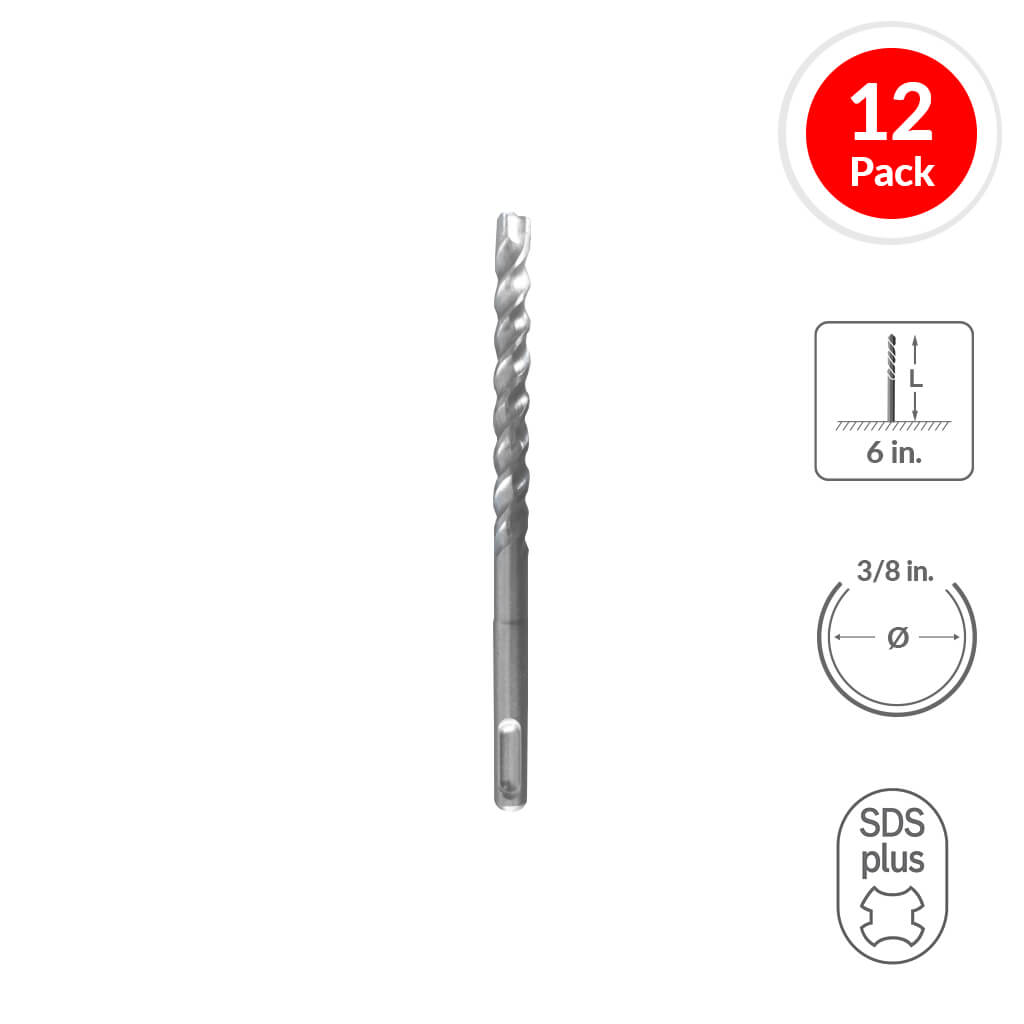 SABERCUT 3/8 in. x 6 in. SDS PLUS 3-Cutter Carbide Tip Concrete & Rebar Drill Bit (12-Pack)