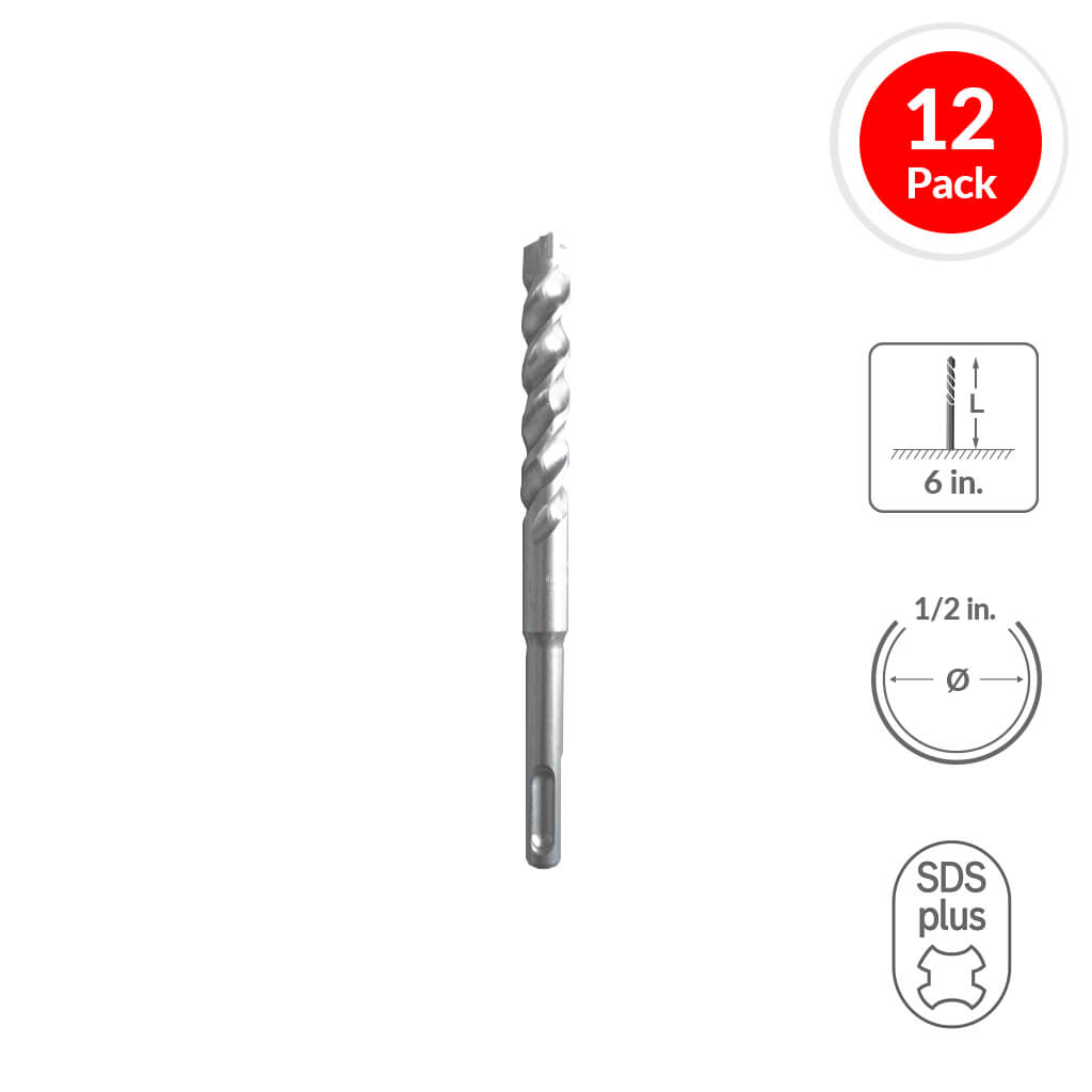 SABERCUT 1/2 in. x 6 in. SDS PLUS 3-Cutter Carbide Tip Concrete & Rebar Drill Bit (12-Pack)