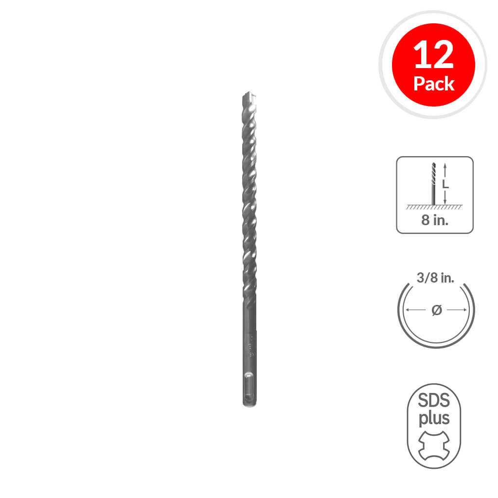 SABERCUT 3/8 in. x 8 in. SDS PLUS 3-Cutter Carbide Tip Concrete & Rebar Drill Bit (12-Pack)