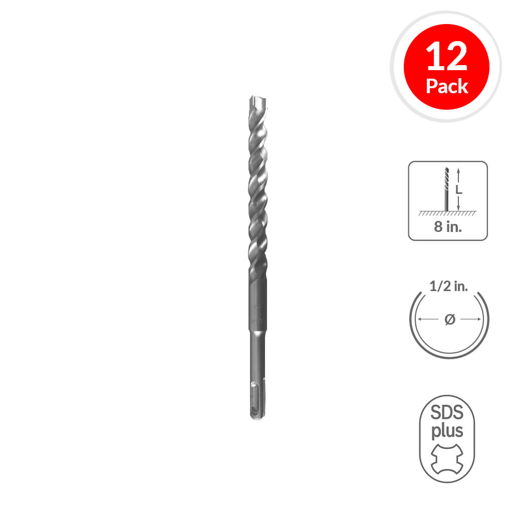 SABERCUT 1/2 in. x 8 in. SDS PLUS 3-Cutter Carbide Tip Concrete & Rebar Drill Bit (12-Pack)