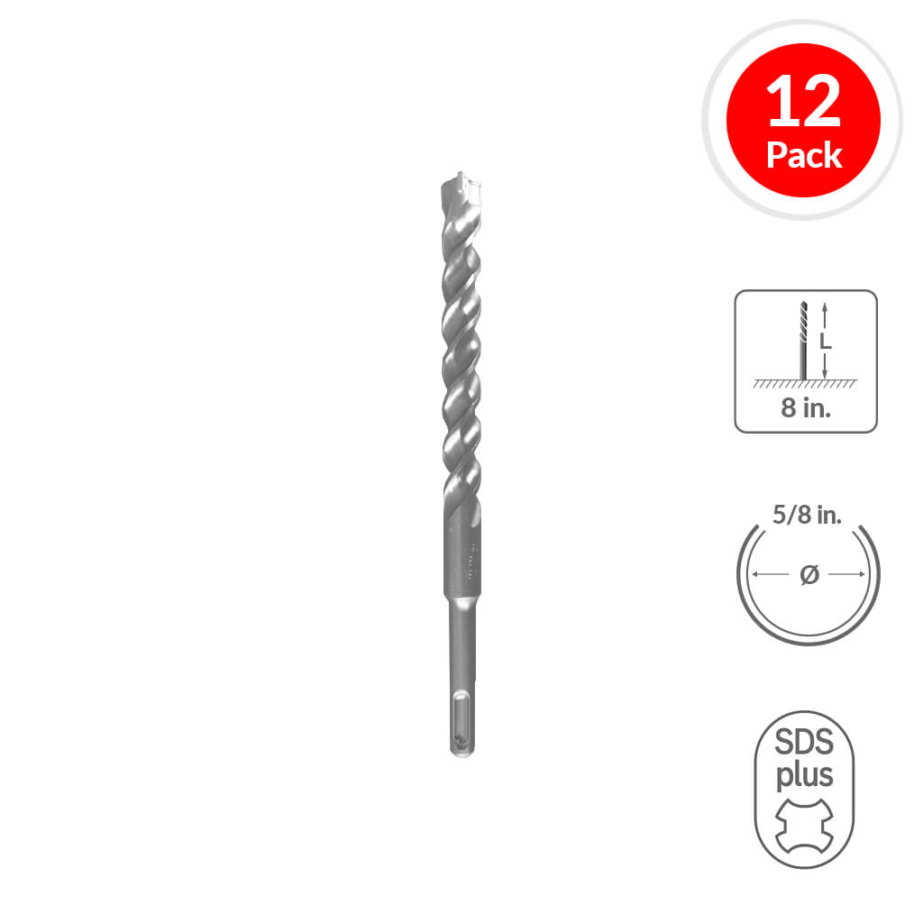 SABERCUT 5/8 in. x 8 in. SDS PLUS 3-Cutter Carbide Tip Concrete & Rebar Drill Bit (12-Pack)