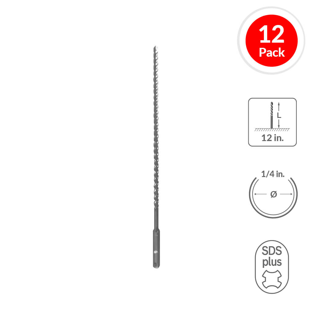 SABERCUT 1/4 in. x 12 in. SDS PLUS 3-Cutter Carbide Tip Concrete & Rebar Drill Bit (12-Pack)