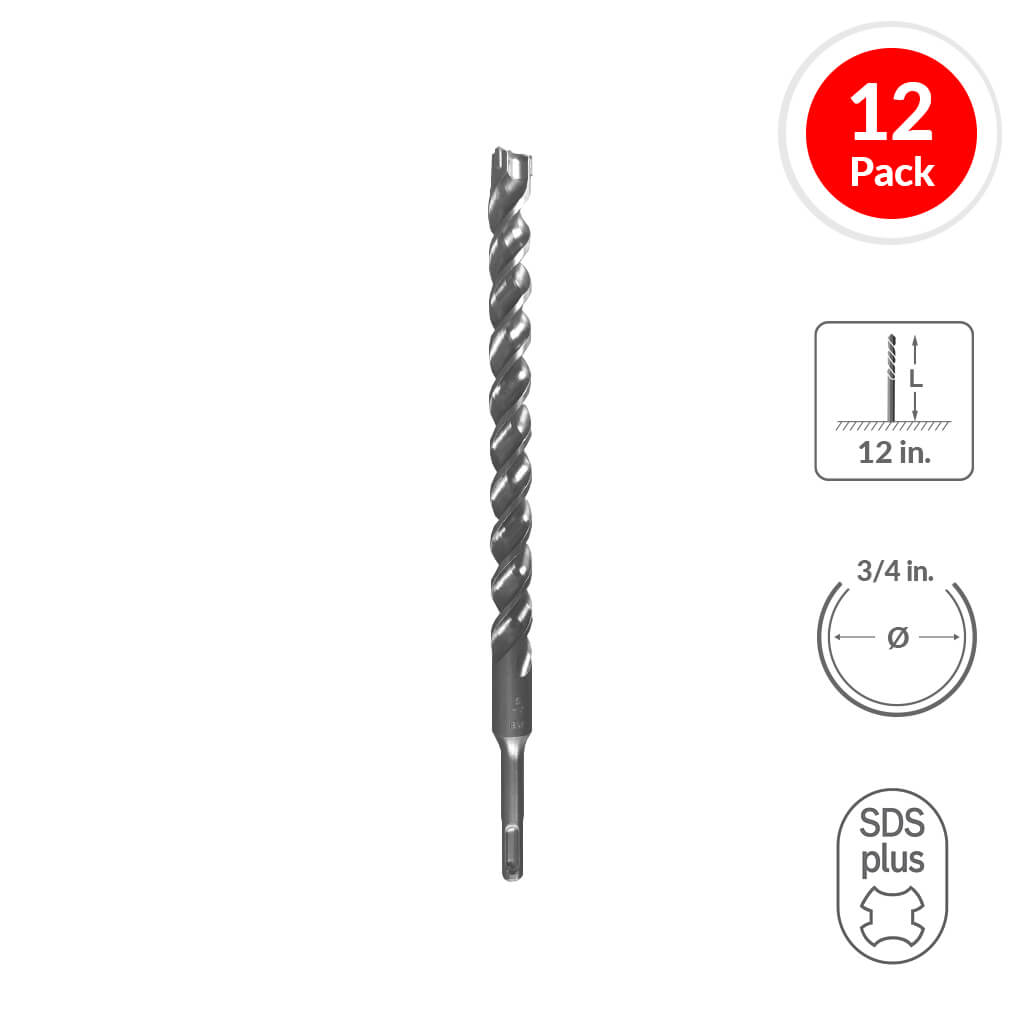 Copy of SABERCUT 3/4 in. x 12 in. SDS PLUS 3-Cutter Carbide Tip Concrete & Rebar Drill Bit (12-Pack)