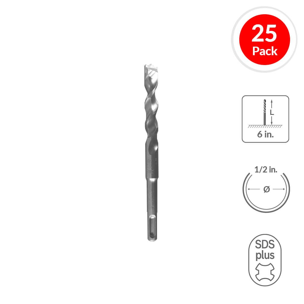 SABERCUT 1/2 in. x 6 in. SDS PLUS 2-Cutter Carbide Tip Concrete Drill Bit (25-Pack)