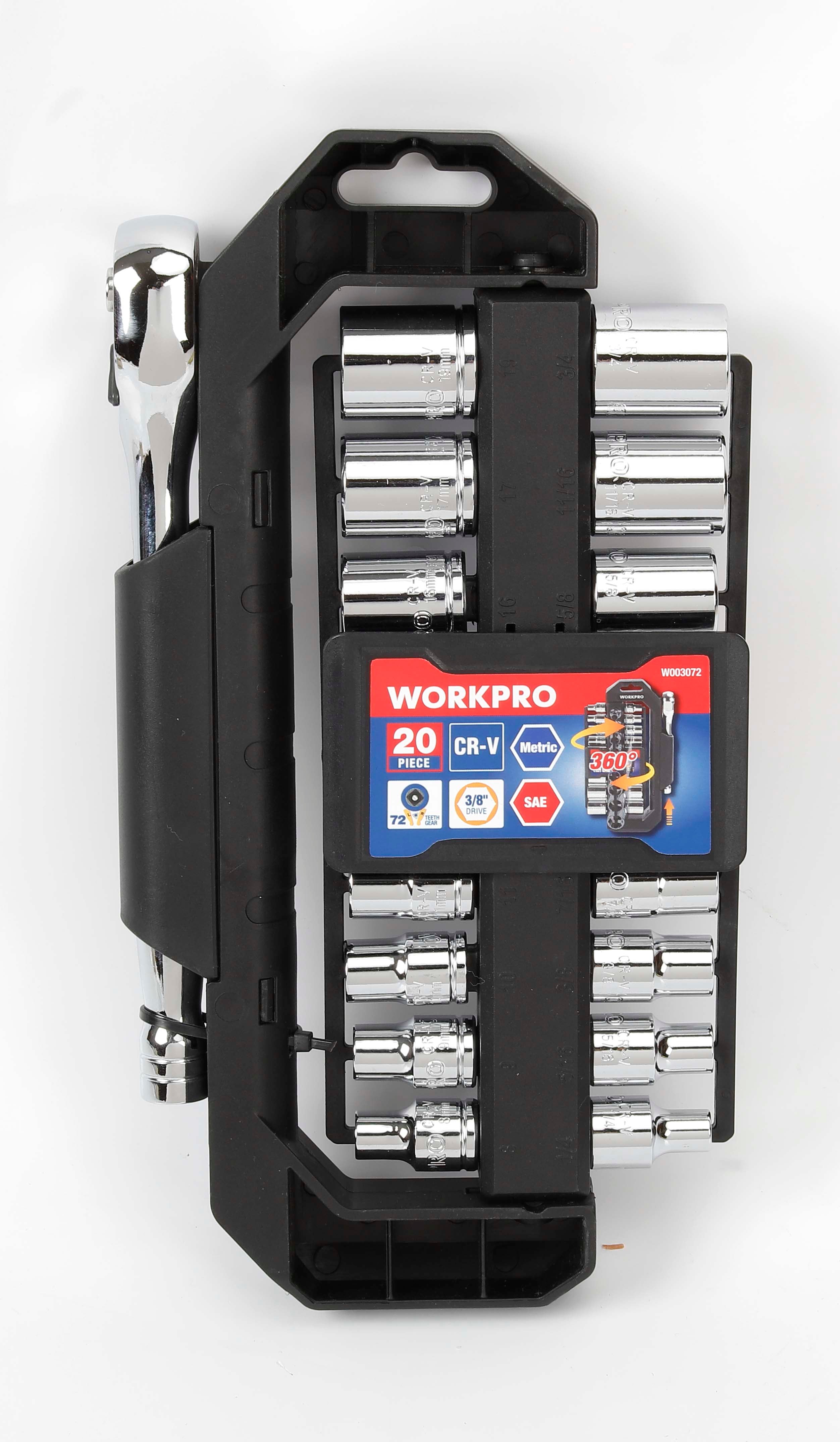 Workpro W003072 3/8" 20pc Drive Rotatable Frame Socket Set