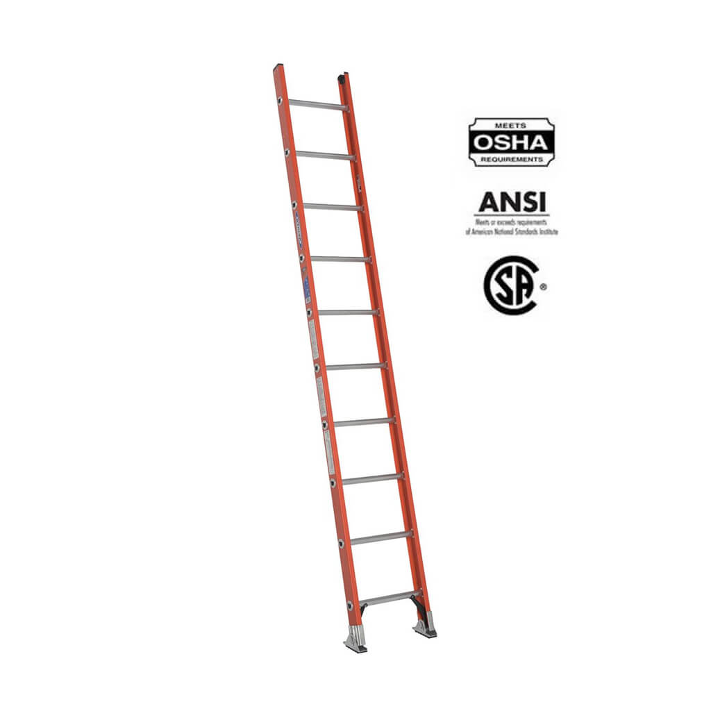Werner D6210-1CA 10 ft. Fibreglass Single Straight Ladder, 300 Lbs. Grade 1A
