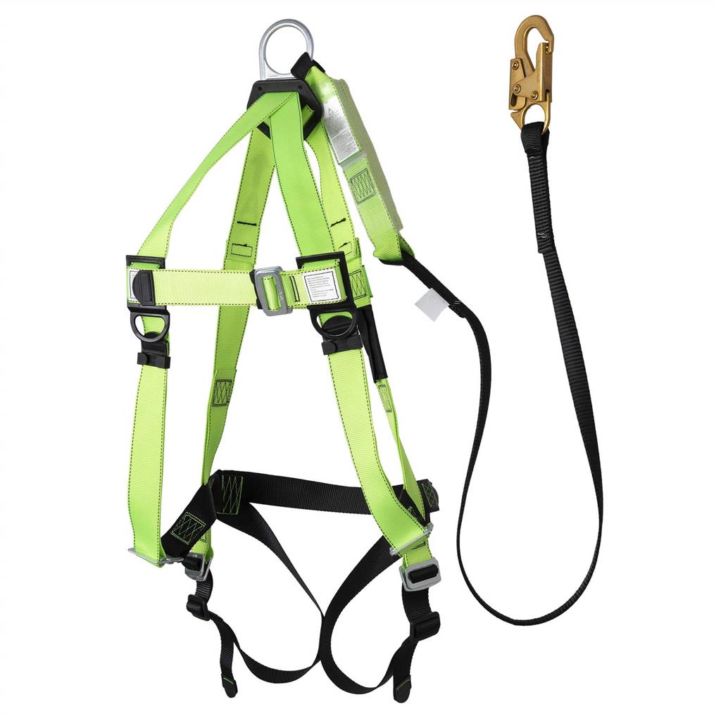 Peakworks FBH10000ASA54406 Class A Universal 5-Point Full Body Fall Safety Harness and Lanyard Kit