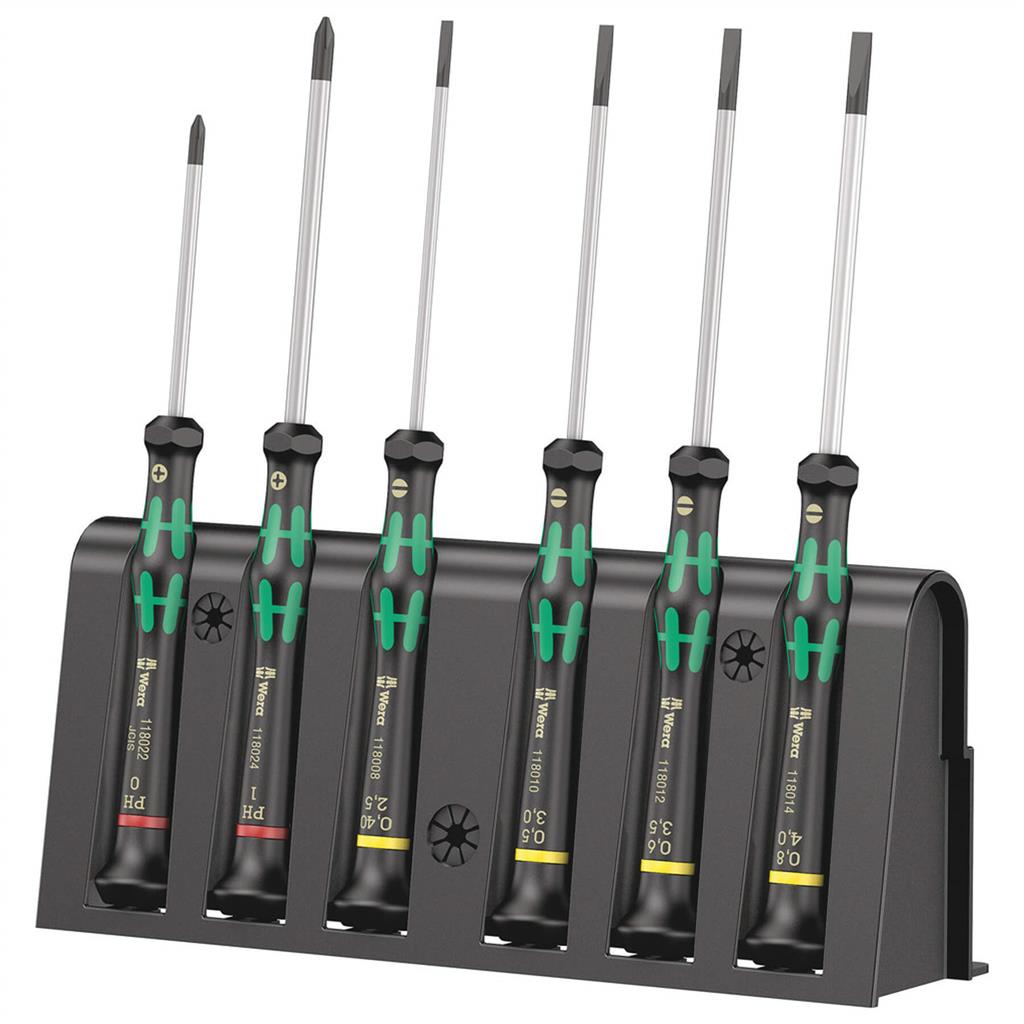 Wera 05118152001 2035/6 B Kraftform Micro Electronic Applications Slotted/Phillips Screwdriver Set with Rack (6-Piece)