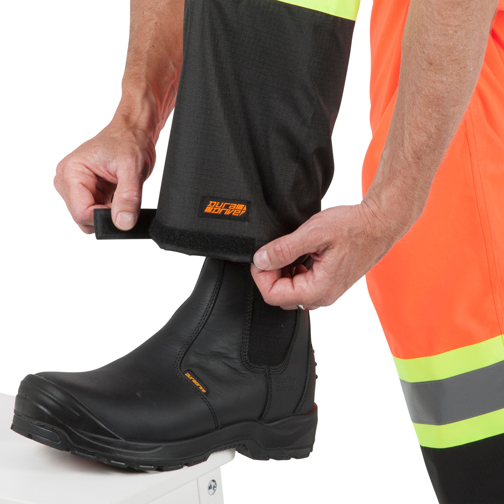 DURADRIVE MEN'S HI-VIS REFLECTIVE TAPE RIPSTOP RAIN PANTS - ORANGE