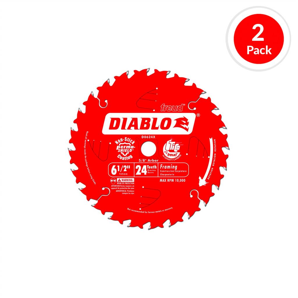 Freud Diablo D0624PX 6-1/2 in. 24-Tooth Wood Cutting Framing Saw Blade (2-Pack)